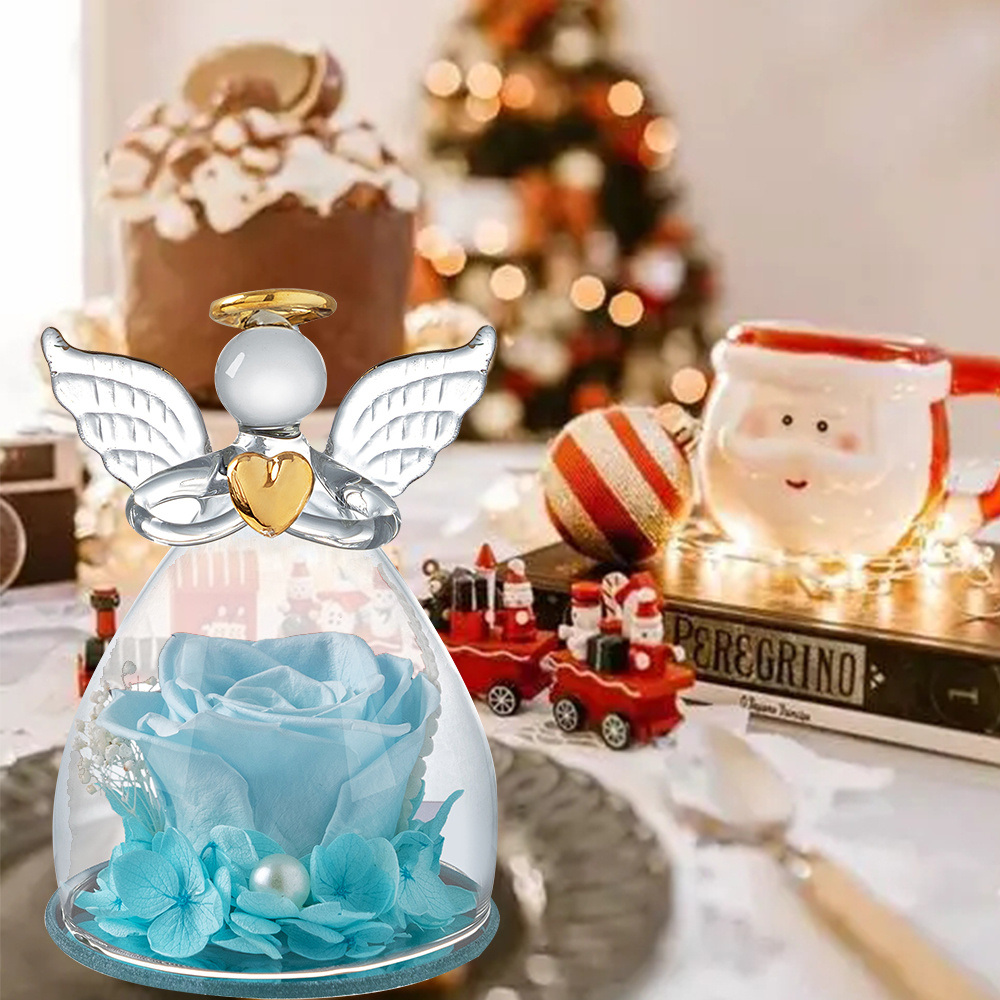 dropship 1pc; Birthday Gifts For Women; Preserved Rose In Angel Glass; Mom Grandma Gifts On Mother's Day; Valentine's Day; Wedding; Thanksgiving; Christmas; Holiday Angel Gifts For Women