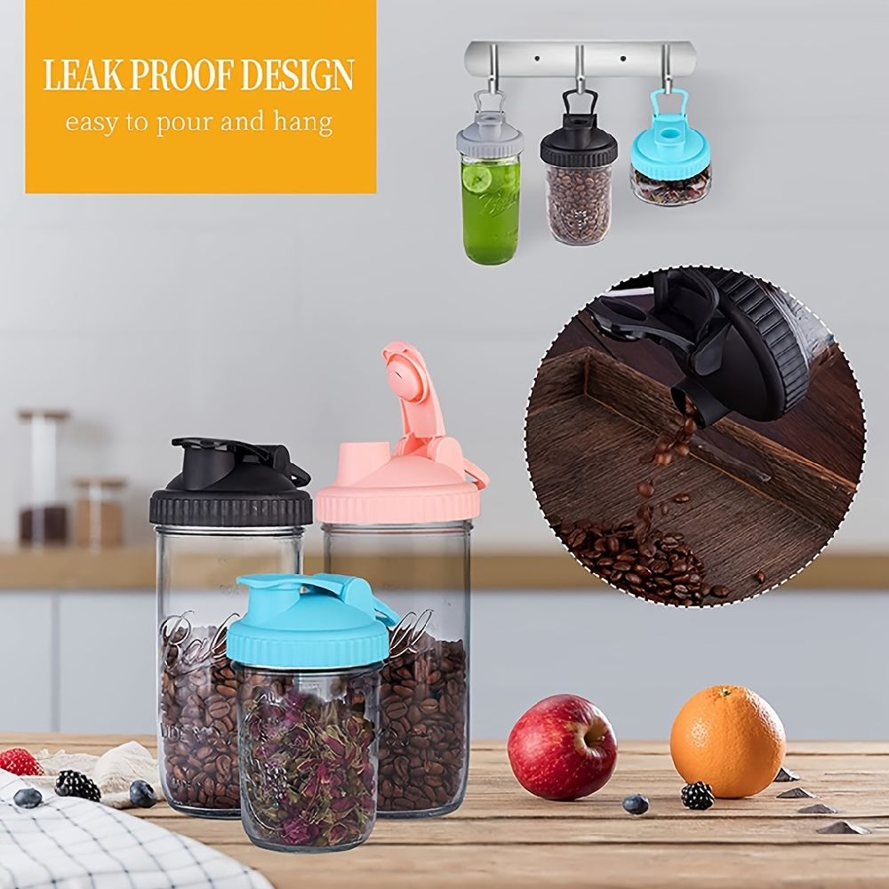 dropship 1pc Mason Jar Lids; Flip Cap Mason Jar Lids; 8.6cm/3.38in Inner Diameter Reusable With Pour Spout And Leak Proof Airtight Seal For Regular Mouth Mason Jars