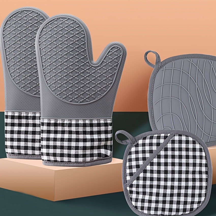 dropship 1pc Silicone Oven Mitts; Heat Insulation Pad; Nordic Style Microwave Oven Gloves; Kitchen Baking Gloves
