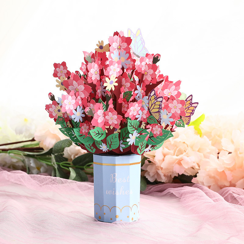 dropship 1pc New Mother's Day 3D Greeting Card; Hand-carved Hand-carved Bouquet Blessing Ornament Greeting Card For Mom; Message Blessing Card For Mother's Day And Valentine's Day