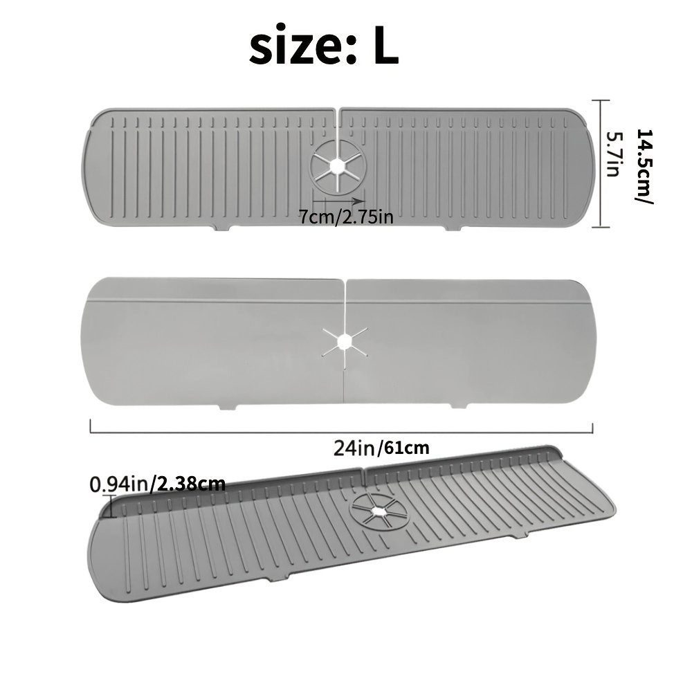 dropship 1pc Faucet Sink Splash Guard Mat, Silicone Faucet Water Catcher Mat Cover, Sink Draining Pad Behind Faucet, Gray Black Silicone Drying Mat For Bathroom Countertop Protect