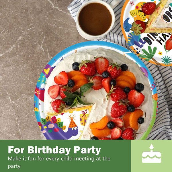 dropship Dinosaur Plates Disposable Paper Plate Party Supplies Pack Birthday Dinnerware Serves 16 for Boy Kids Perfect Tableware Includes Plates; Napkins; Forks 68PCS