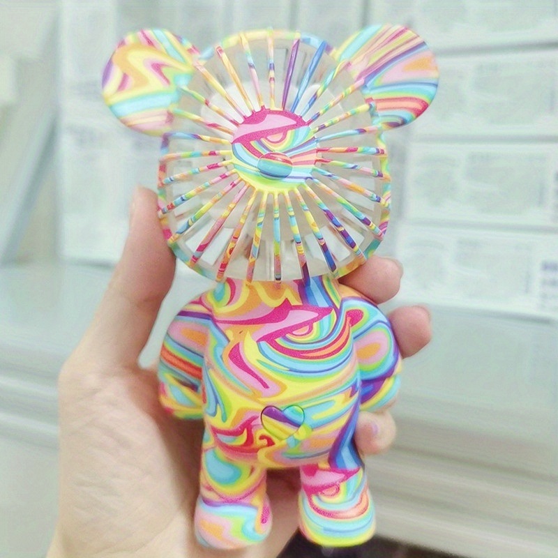 dropship Mini Bear Fan With 3 Modes Wind Speed; Rechargeable Multicolor Portable Fan For Student And Office Workers Carry USB Charging