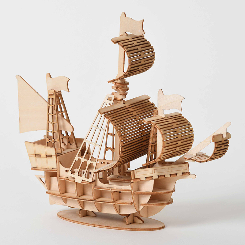 dropship 1pc 3D Wooden Puzzles For Adults; Sailboat Educational Puzzle Assembly Model; DIY Educational Desk Toy 7.87"x7.09"x2.99"