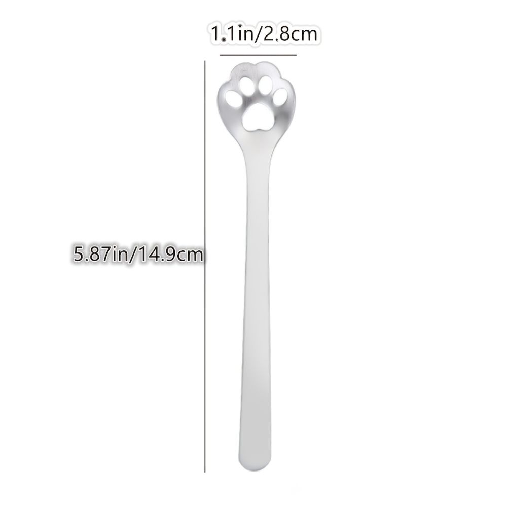 dropship 1pc Stainless Steel Hollow Out Kawaii Cat Claw Spoon; Mixing Spoon; Cake Dessert Spoon; Cookie Mold