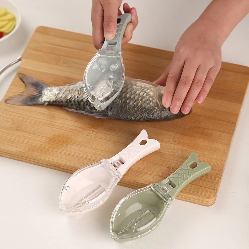 dropship 2pcs Manual Fish Scale Remover Scales Scraper Household Kitchen Gadget With Lid Fish Scale Scraper Plastic Gadget For Scraping Fish Scales Scraper