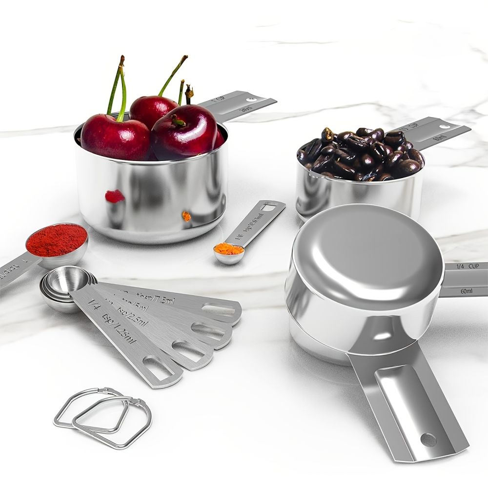dropship 1 Set Stainless Steel Measuring Cups & Spoons Set; Cups And Spoons; Kitchen Gadgets For Cooking & Baking (4+6) 0.86lb