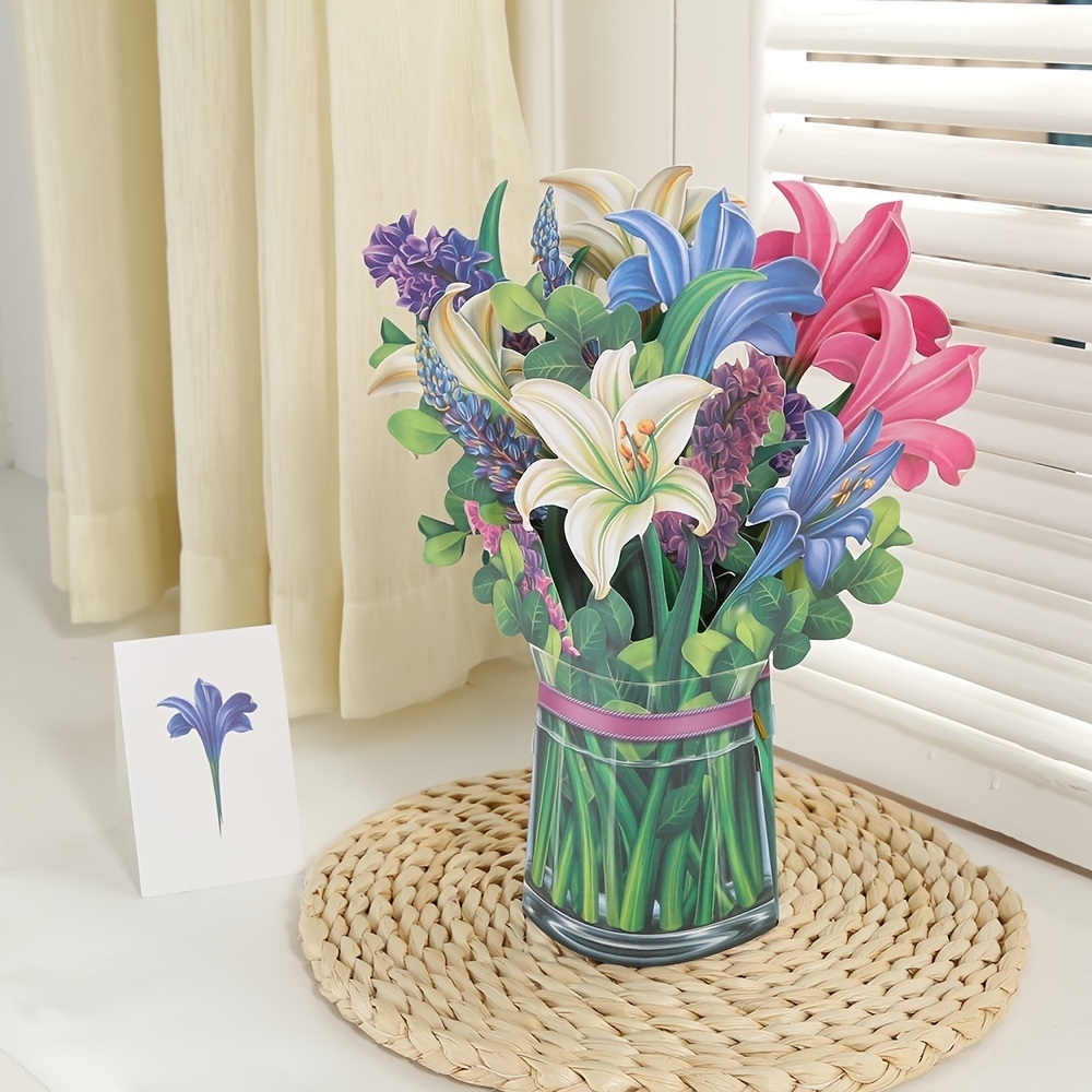 dropship 3D Pop Up Flower Bouquet Paper Flowers Cards; Forever Flower Bouquet Birthday Gift Greeting Cards With Note Card And Envelope For Women Girls Wife Mom Lovers Friend