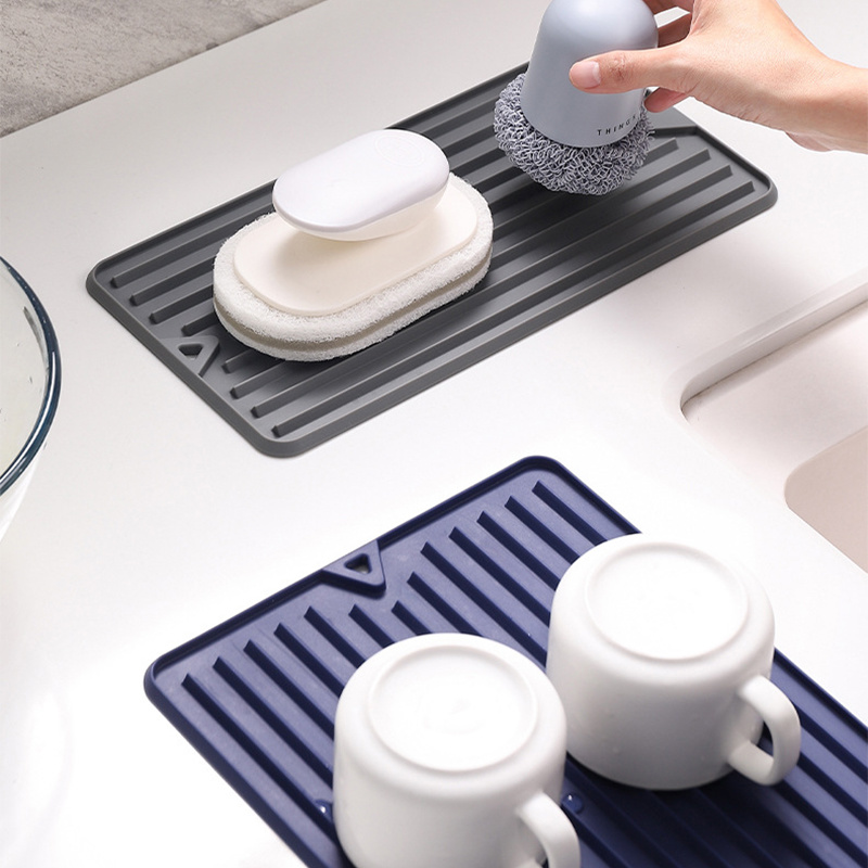 dropship Silicone Square Dish Drying Mat Drain Pad Water Filter Table Placemat Kitchen Heat Resistant Protection Durable Kitchenware