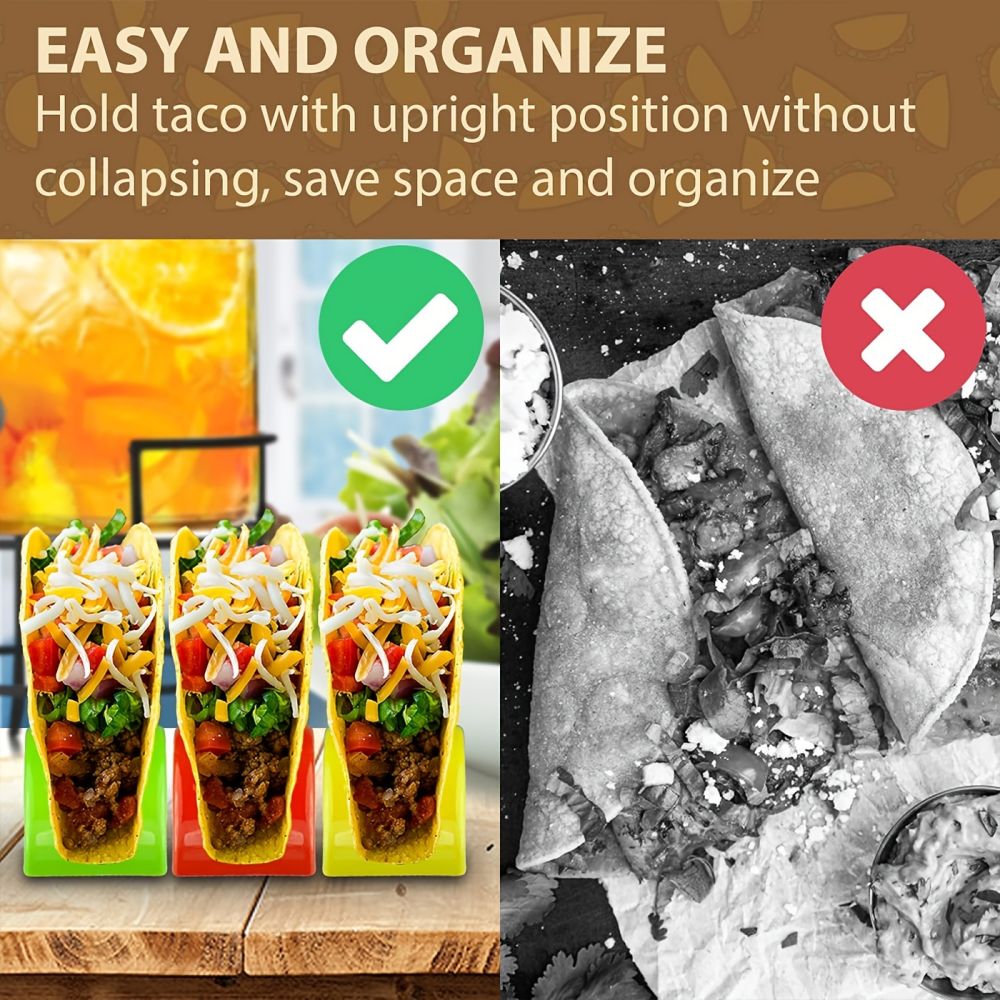 dropship 6pcs Taco Holder Stand; Non-Toxic; BPA Free; Dishwasher & Microwave Safe; Hard Plastic Taco Shell Rack; Party Serving Tray Set For Tortillas Burritos; Kitchen Supplies