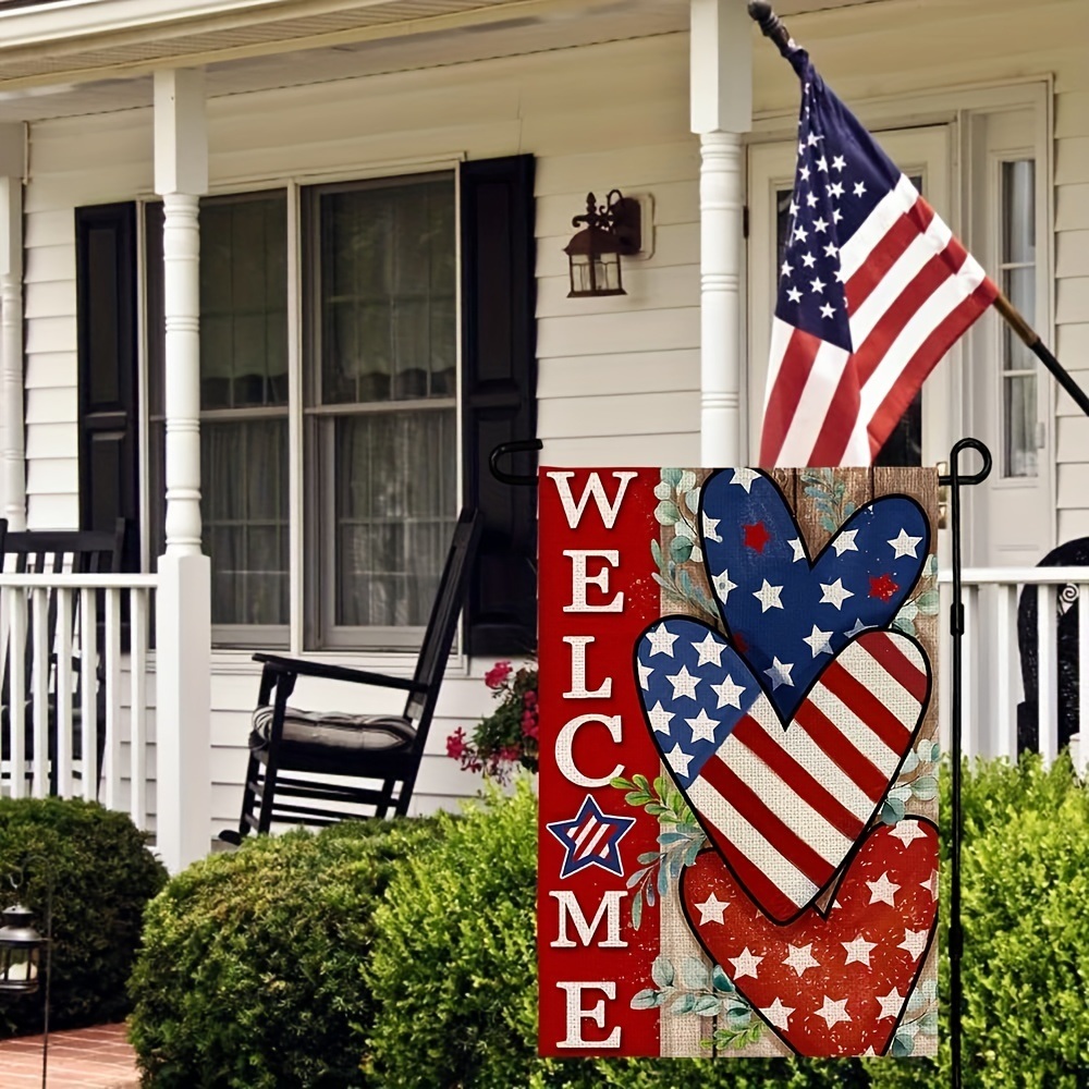 dropship 4th Of July Patriotism Linen Double Sided Garden Flag (12''x18''); Home Decor; Anniversary Independence Day Outdoor Decor; Yard Decor; Garden Decorations (No Metal Brace)