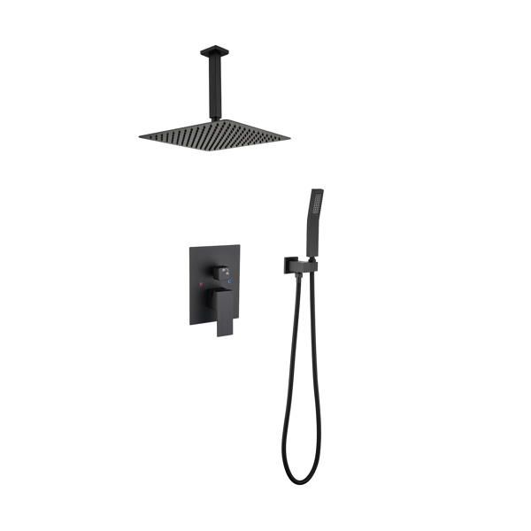 dropship Matte Black Shower Set System Bathroom Luxury Rain Mixer Shower Combo Set Ceiling Mounted Rainfall Shower Head Faucet