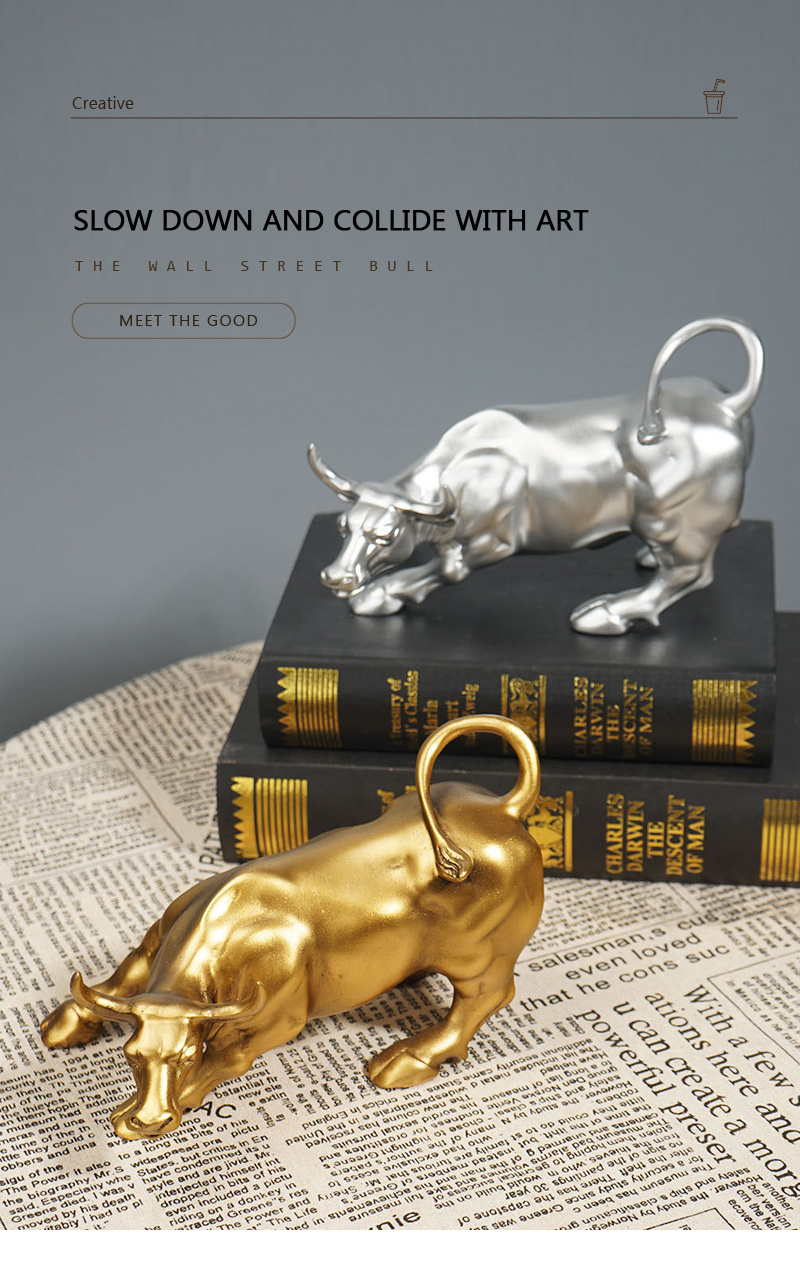 dropship NORTHEUINS Resin Wall Street Bull Figurine Cattle OX Statue Market Miam Bull Home Feng Shui Art Official Desktop Decor Sculpture