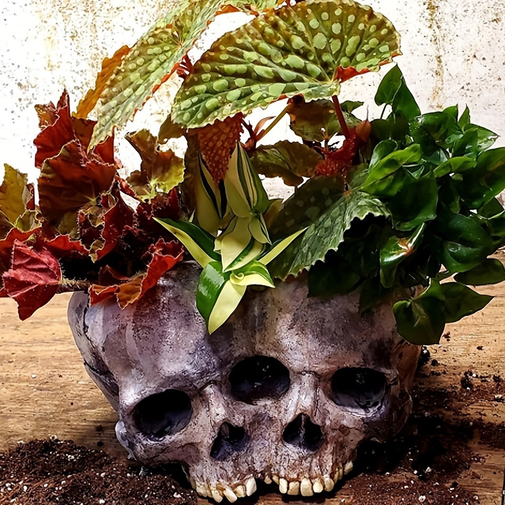 dropship 1pc Skull Planter Pots For Indoor Plants; Skull Plant Pot Head Yard Art Outdoor And Garden Decor Outside Spring Skull Flower Pot
