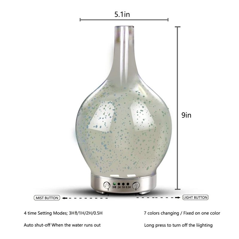 dropship 3D Fireworks Glass Vase Humidifier with 7 Color Led Night Light Aroma Essential Oil Diffuser Cool Mist Maker for Home Office