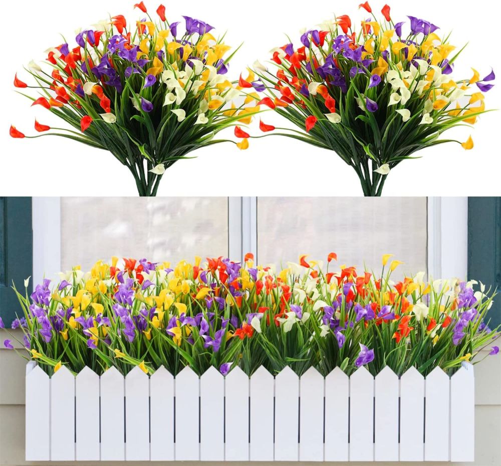dropship 4 Bundles Premium Oxidation Resistance Artificial Flower; Artificial Outdoor Flowers UV Resistant Fake Flowers No Fade Faux Plastic Greenery Shrubs Garden Porch Window Box Wedding Decorating