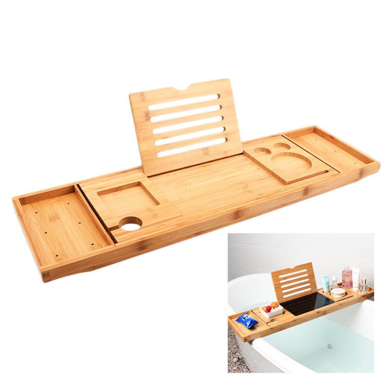 dropship Bathtub Serving Tray Bamboo Bath Bridge Useful Storage Rack Shelf Telescopic Tablet Holder For Bathroom Home Bathtub Rack