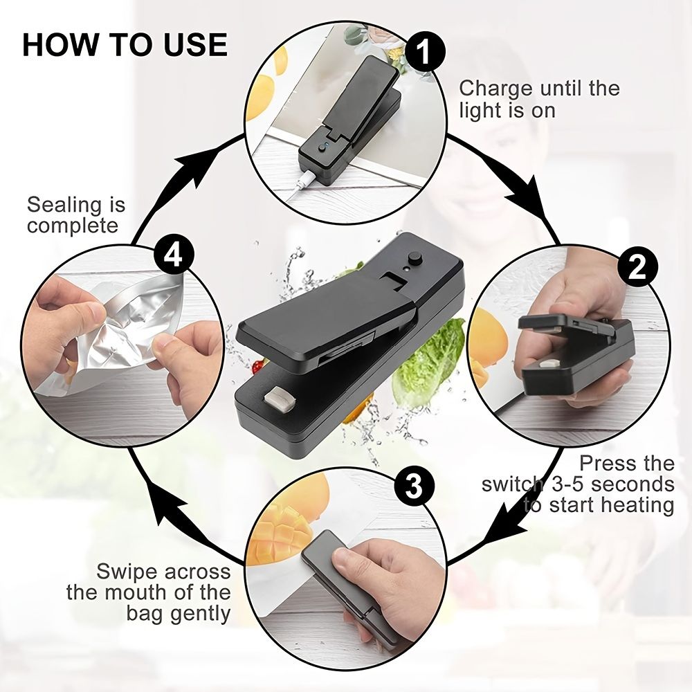 dropship 1pc 2 In 1 USB Chargable Mini Bag Sealer Heat Sealers With Cutter Knife Rechargeable Portable Sealer For Plastic Bag Food Storage