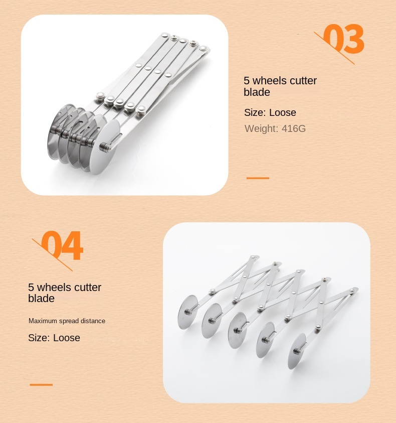 dropship 1pc Stainless Steel Fritters Cut Retractable Multi-wheel Noodle Cutter Roller Knife Pizza Knife Commercial Noodle Cutter Noodle Cutter