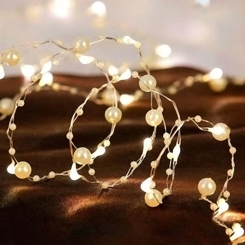 dropship 2/5/10m Pearl Wire Copper String Light Christmas Valentine Wedding Decoration for Home Wedding Party Mariage Garland Decoration