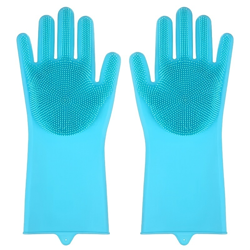 dropship 1pair Kitchen Silicone Dishwashing Gloves; Housework Cleaning Waterproof Insulation Magic Gloves; Dishwashing Brush