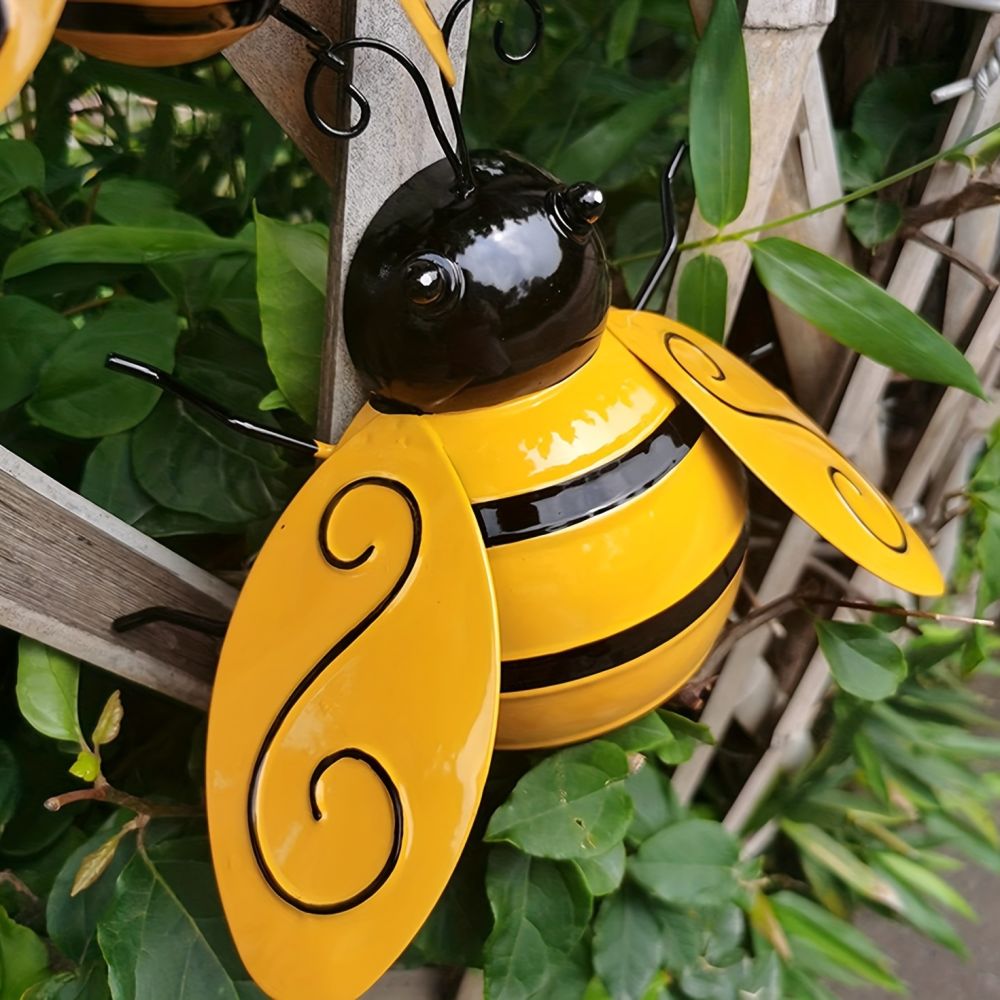 dropship 4pcs; Metal Wall Art; Metal Bumble Bee Wall Decor; 3D Iron Bee Art Sculpture Hanging Wall Decorations For Outdoor Home Garden