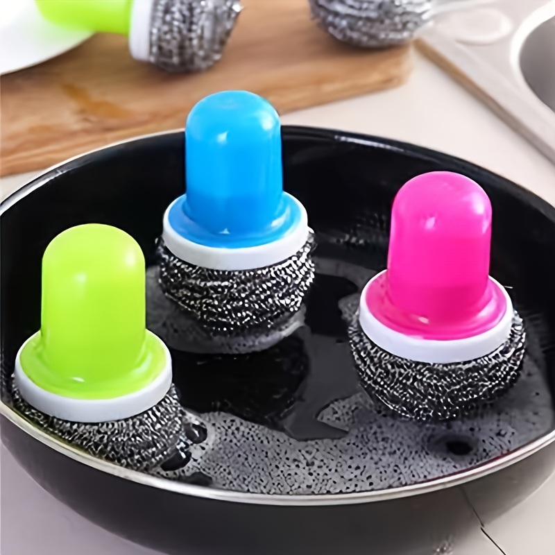 dropship 3pcs Household Dishwashing Brush; Creative Steel Ball Stainless Steel Brush With Handle; Kitchen Decontamination Cleaning Ball Pot Brush