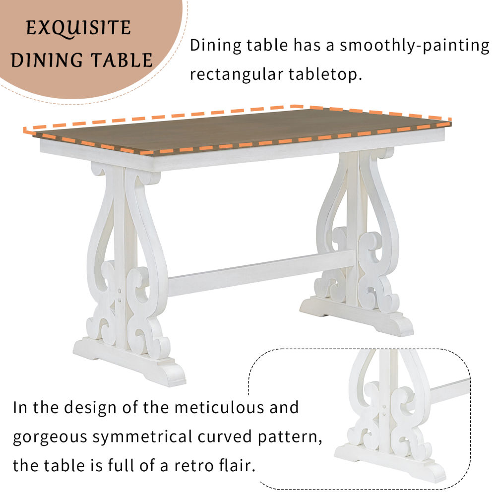dropship TREXM 5-Piece Retro Dining Set, Rectangular Wooden Dining Table and 4 Upholstered Chairs for Dining Room and Kitchen (Brown+White)