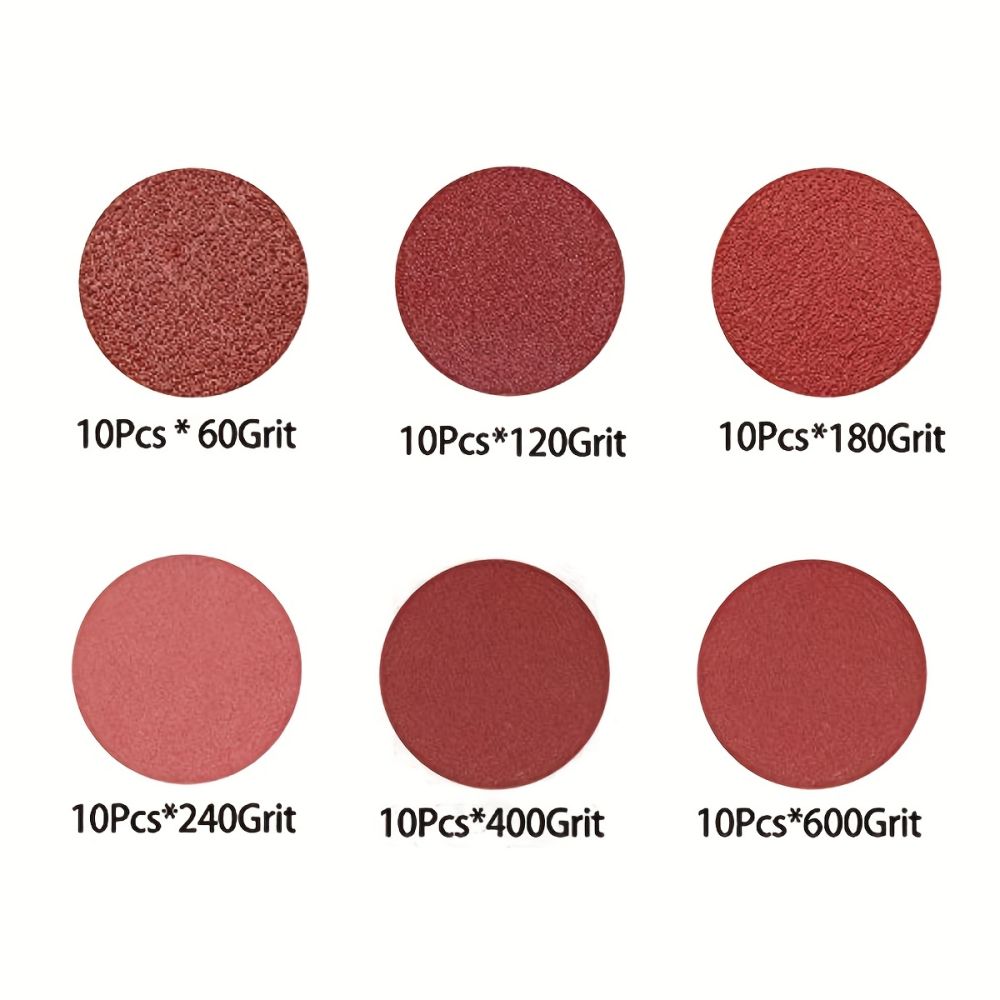 dropship 60pcs 5 Inch 8 Hole Hook And Loop Sanding Disc; 60 120 180 240 400 600 Grits Sand Paper For Random Orbital Sander; Sandpaper