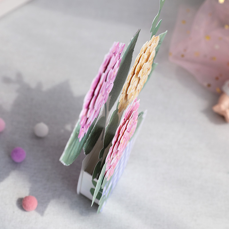 dropship 1pc Pop Up Greeting Card For Mother's Day; 3D Hydrangea Flower Paper Carving Ornament; Creative Birthday Wishing Handmade Gift; Thanksgiving Wishing Card For Mother; Mother's Day Gift