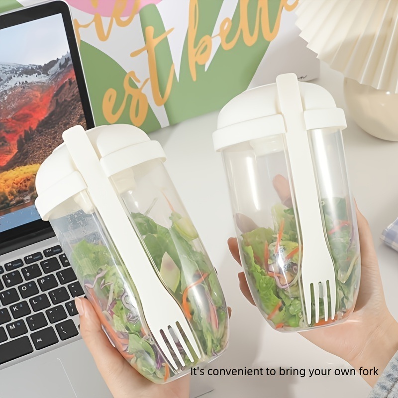 dropship 1pc Fresh Salad Cup; Keep Fit Salad Meal Shaker Cup; 1000ml/33.81oz; Portable Fruit Vegetable Milk Cup; 7.87''X2.33''