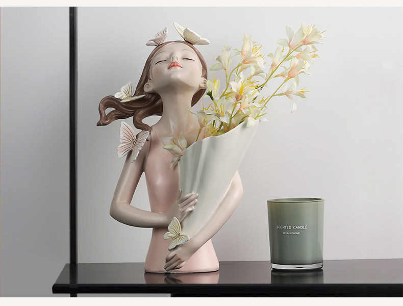 dropship Modern Decorative Artificial Flower Vase Butterfly Girl Sculptures Interior Home Resin Ornaments Household Decoration Vases Hot