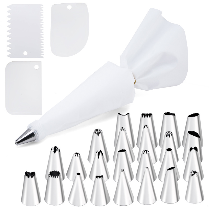 dropship 6-24 Pcs Set Pastry Bag and Stainless Steel Cake Nozzle Kitchen Accessories For Decorating Bakery Confectionery Equipment