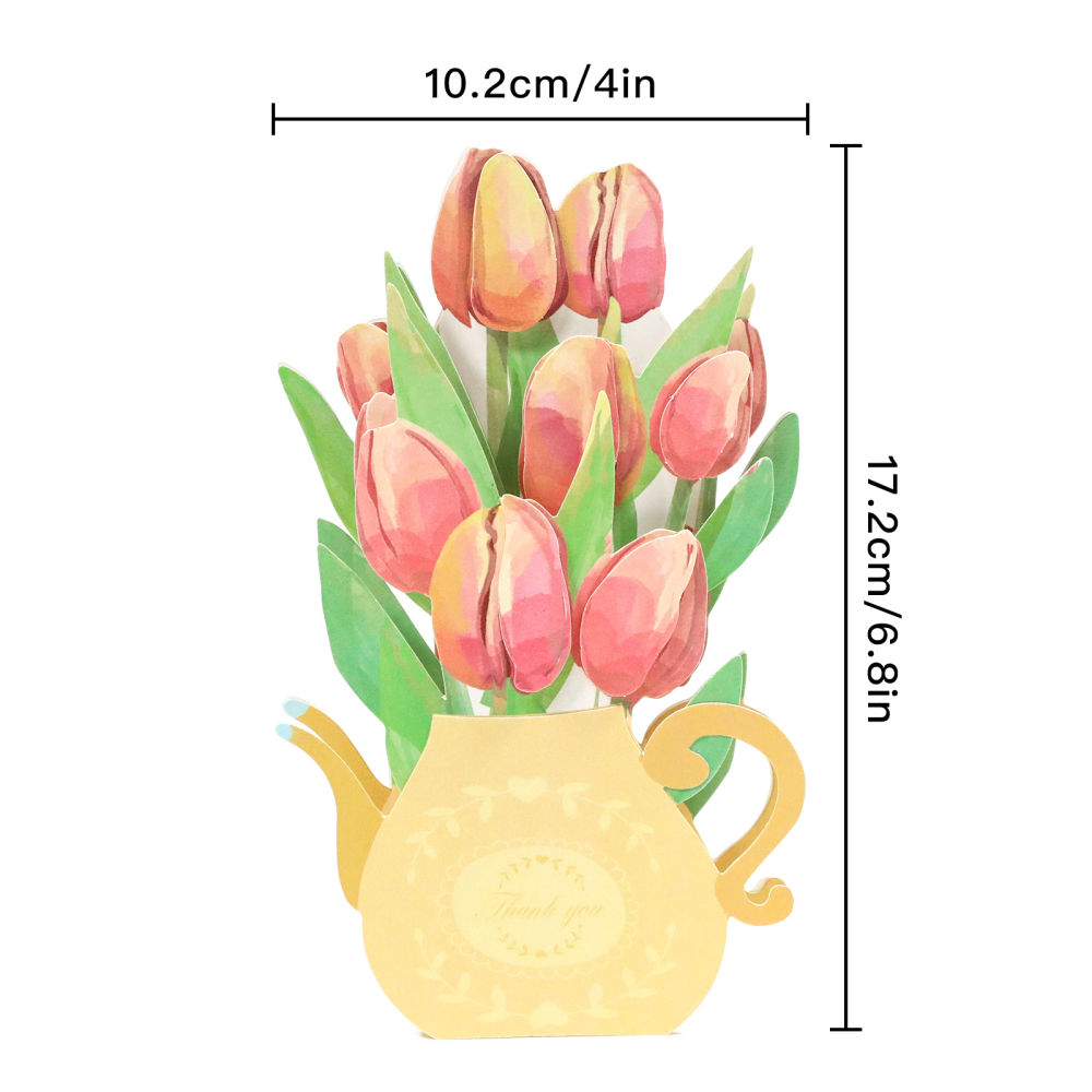 dropship 3pcs 3D Tulip Flower Greeting Card; Birthday Blessing Creative Handmade Paper Carving Ornament Greeting Card For Mom; Message Blessing Card; Best Mother's Day Gift
