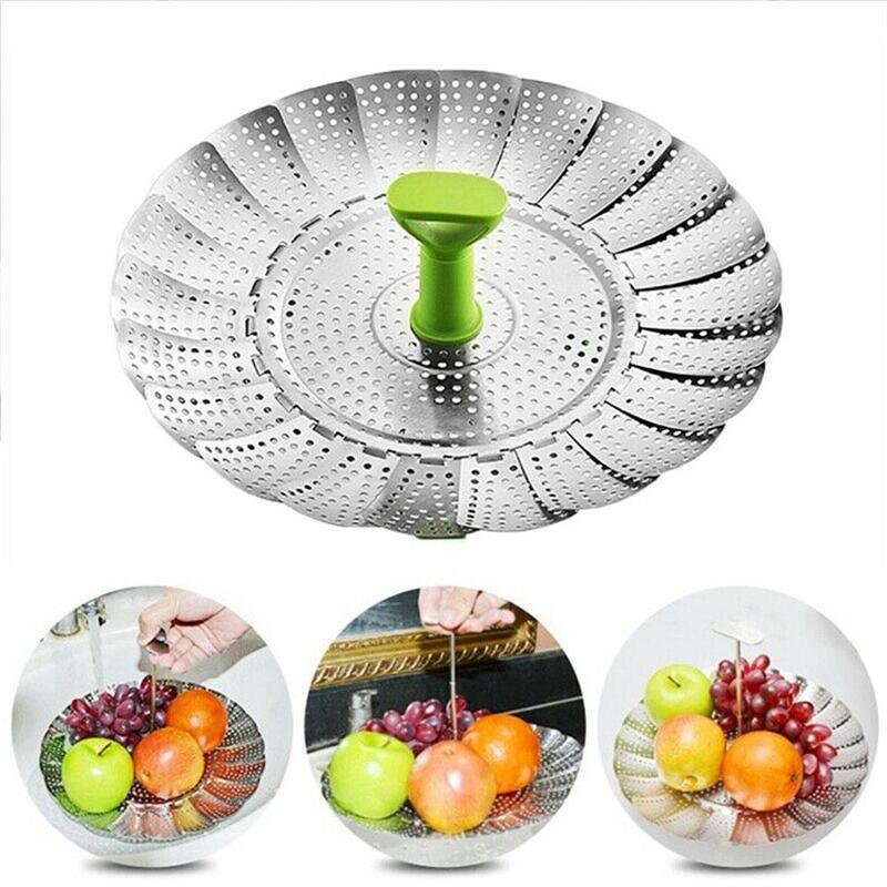 dropship Steel Folding Steamer Basket Steel Fish Steamed Steamer Vegetable Steamer Telescopic V0B3