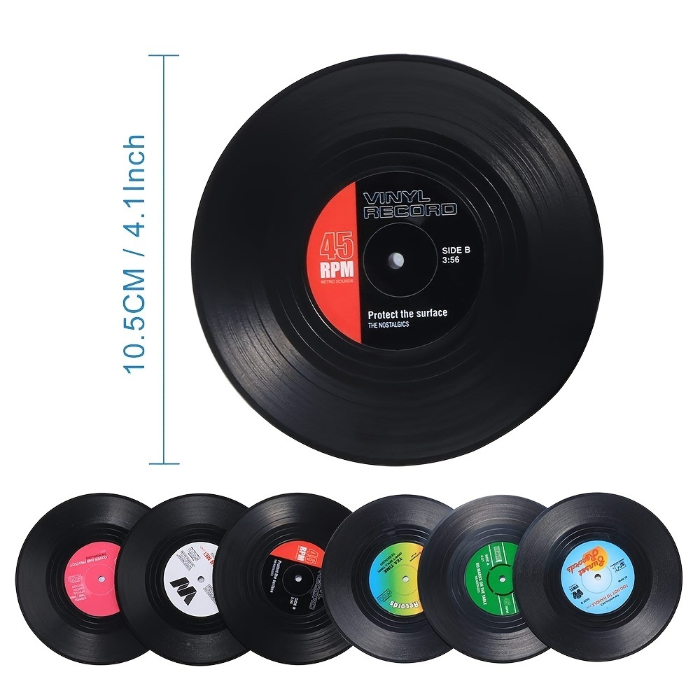 dropship Set Of 6 Colorful Retro Vinyl Record Disk Coasters With Funny Labels-Prevent Furniture From Dirty And Scratched