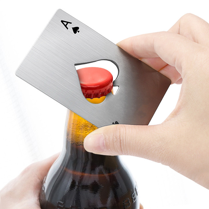 dropship Black/Silver Poker Card Beer Bottle Opener Metal Mini Portable Spade A Opener Stainless Steel Kitchen Bar Tools