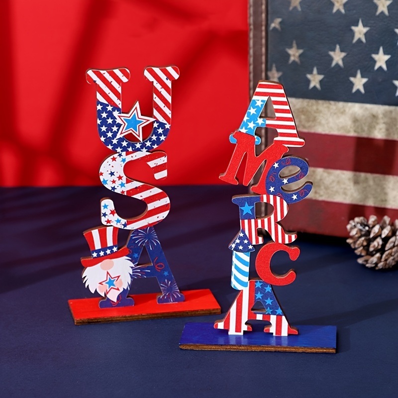 dropship 1pc Wooden Decorations; Independence Day Decorations Independence Day American Pattern Ornament Independence Day Arrangements