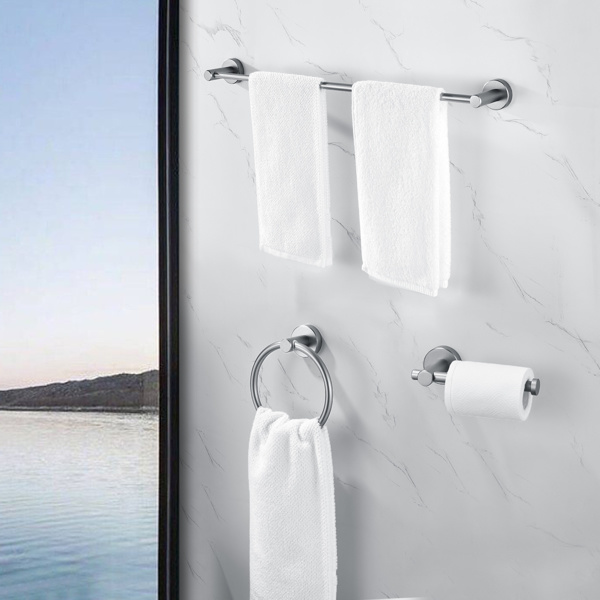 dropship Bathroom Hardware Set; Thicken Space Aluminum 3 PCS Towel bar Set- Gun Grey 16-27 Inches Adjustable Bathroom Accessories Set
