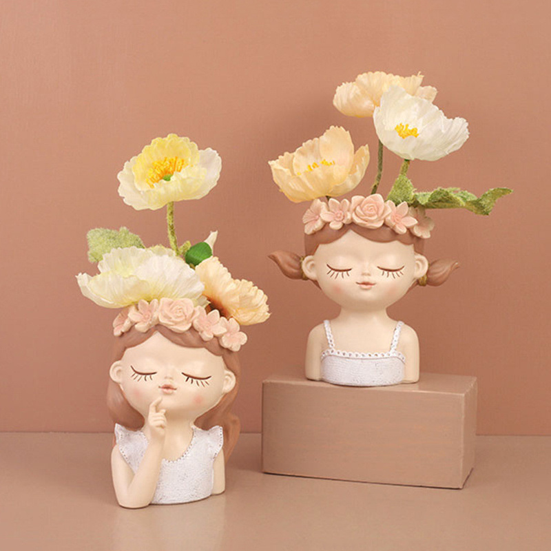 dropship 1pc Girls Plant Pots; Desktop Creative Cute Plant; Desktop Art Craft Decor