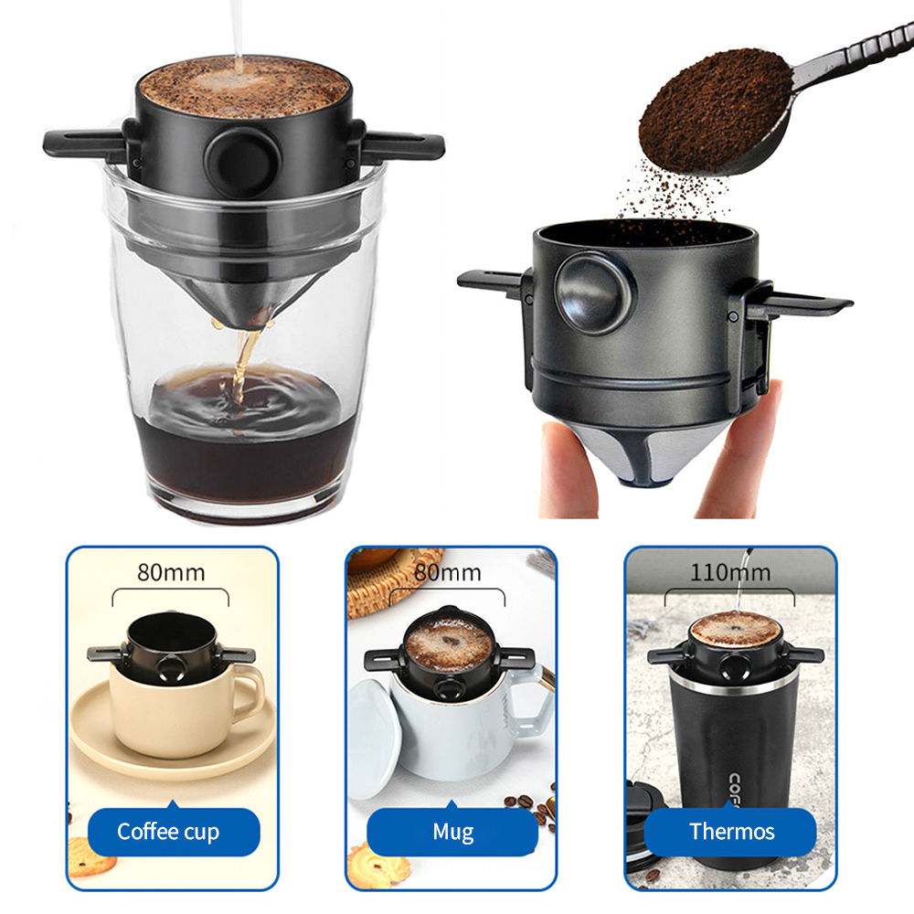 dropship 1 Pc Portable Foldable Coffee Filter Stainless Steel Easy Clean Reusable Coffee Funnel Paperless Pour Over Holder Coffee Dripper