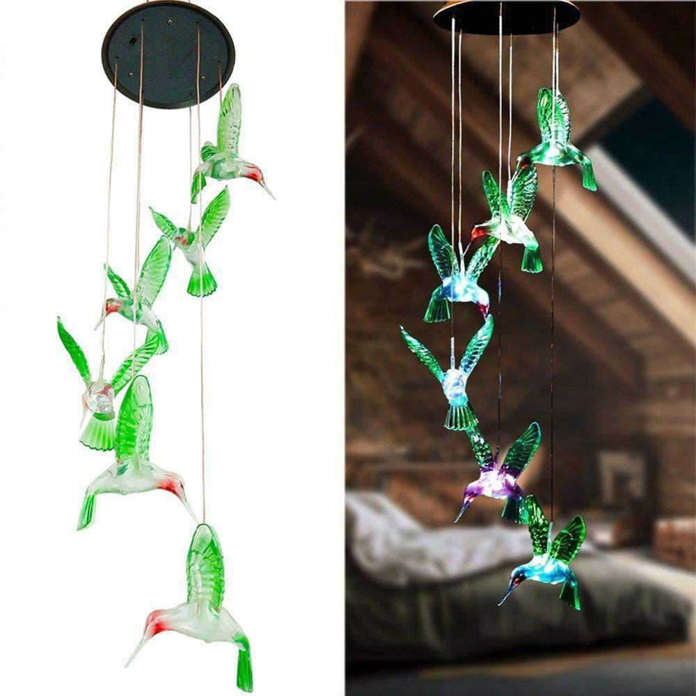 dropship LED Colorful Solar Power Wind Chime Crystal Hummingbird Butterfly Waterproof Outdoor Windchime Solar Light for Garden outdoor
