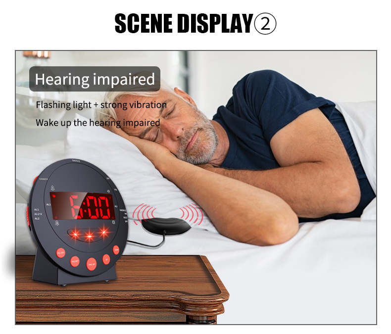 dropship LED Vibrating Loud Alarm Clock Strong Bed Vibration Shaker for Heavy Sleepers Deaf Senior Kids Display Dimmer Snooze USB Charger