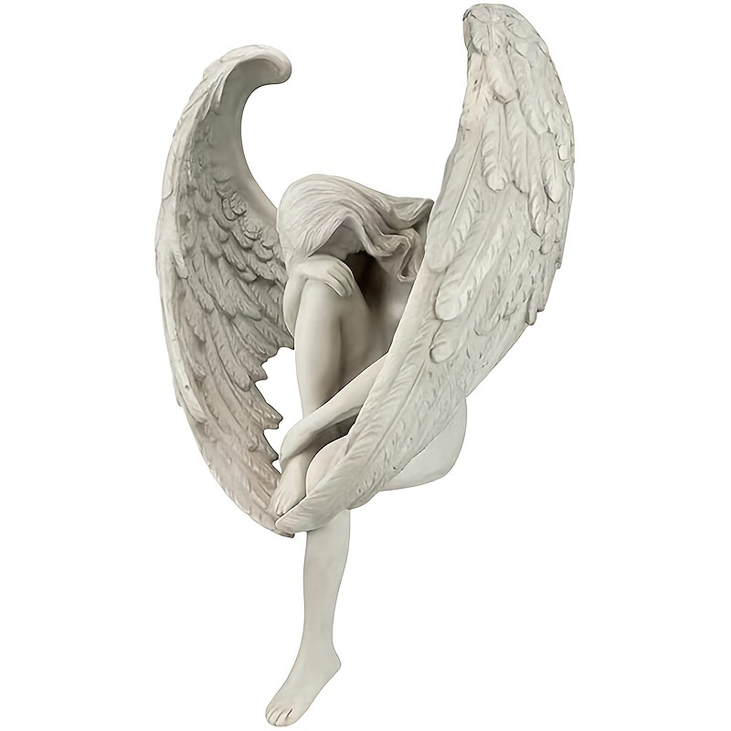 dropship 1pcs Sorrow Angel Statue Crafts; Pure White Love Angle With Wings Sculpture Ornaments; For Home Decor Bedroom Office Garden Tabletop