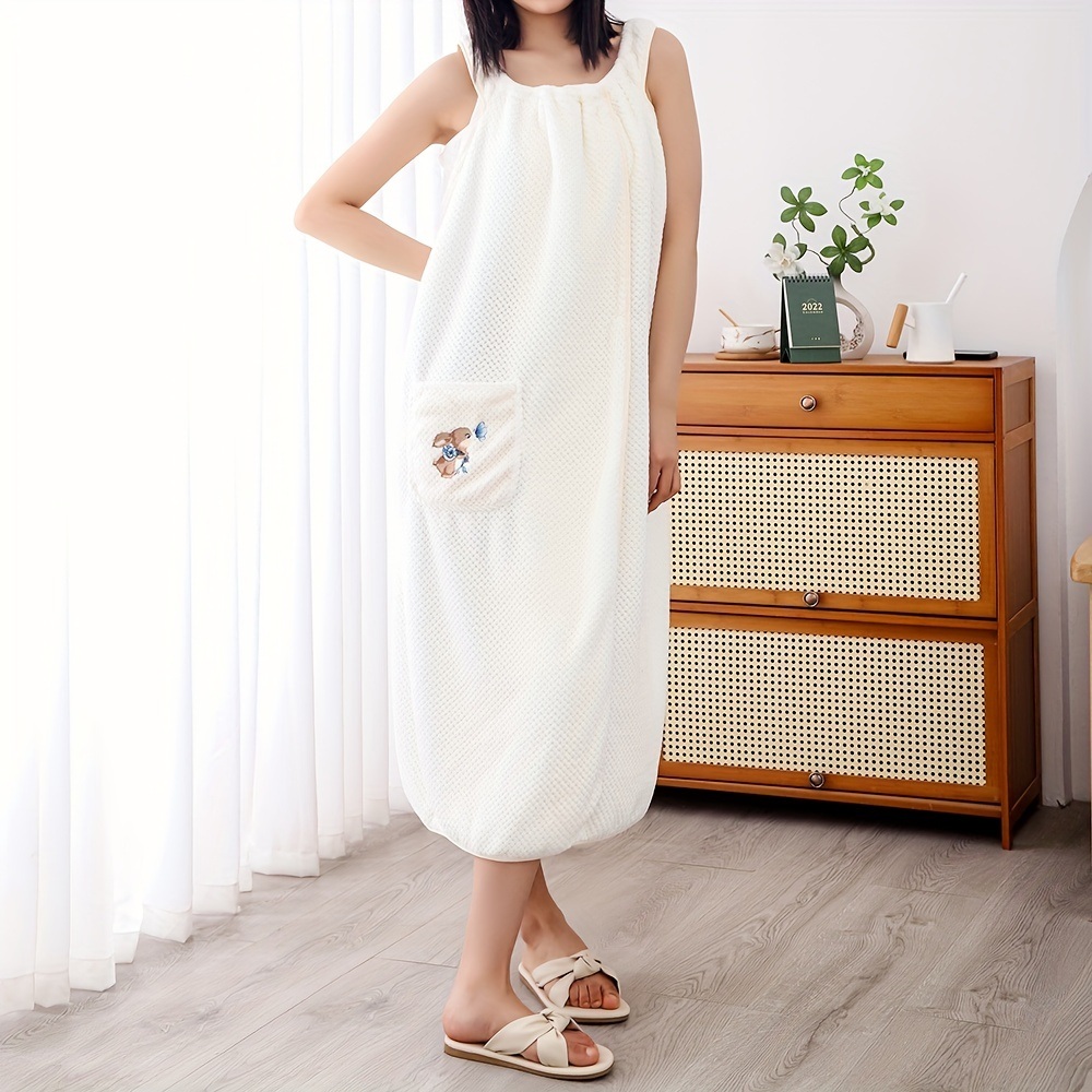dropship 1pc Women's Shower Dress; Wearable Bath Wrap Towels For Women; Patched Pocket Bathrobe; Shower Spa Wrap For Sauna Beach Pool; Super Absorbent Bath Skirt; Big Bath Towel
