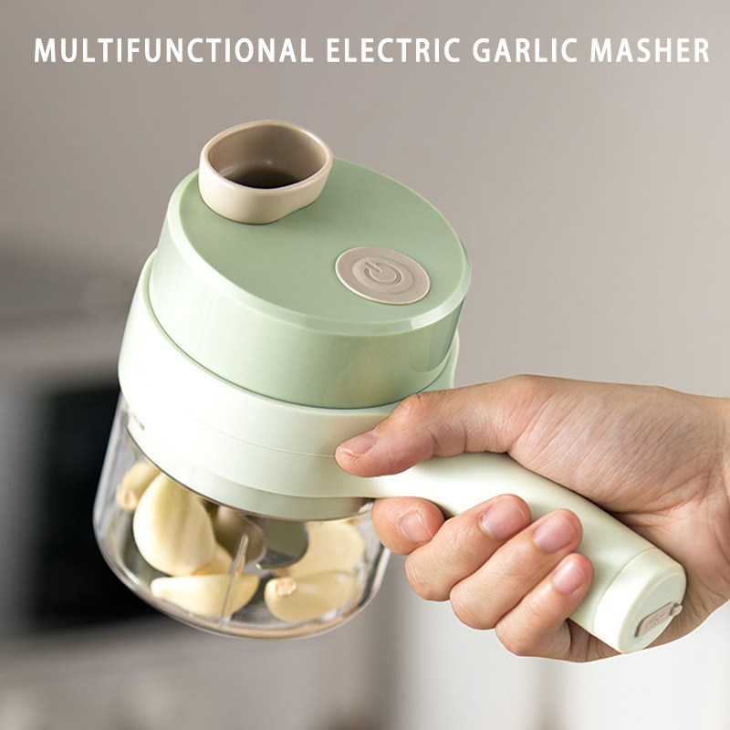dropship 4 In 1 Vegetable Chopper Handheld Electric Vegetable Cutter Set Portable Wireless Garlic Mud Masher Garlic Press And Slicer Set Multifunctional Electric Mini Food Processor