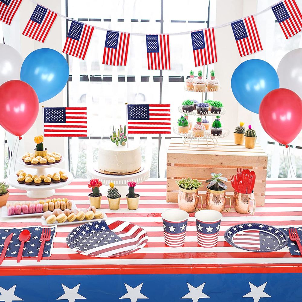 dropship 4th of July Tablecloth, American Flag Plastic Table Covers for Patriotic Party Supplies