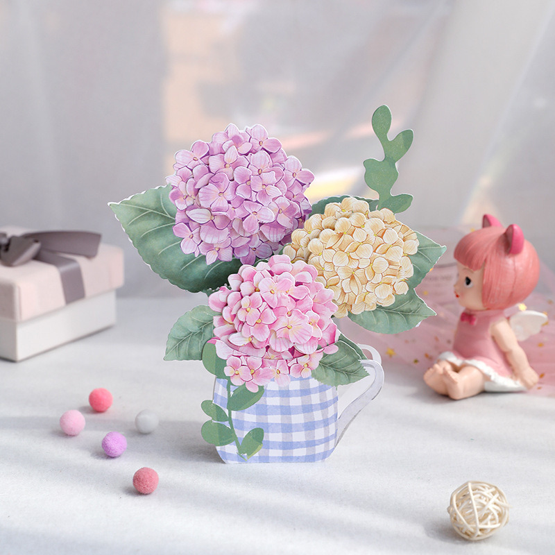 dropship 1pc Pop Up Greeting Card For Mother's Day; 3D Hydrangea Flower Paper Carving Ornament; Creative Birthday Wishing Handmade Gift; Thanksgiving Wishing Card For Mother; Mother's Day Gift