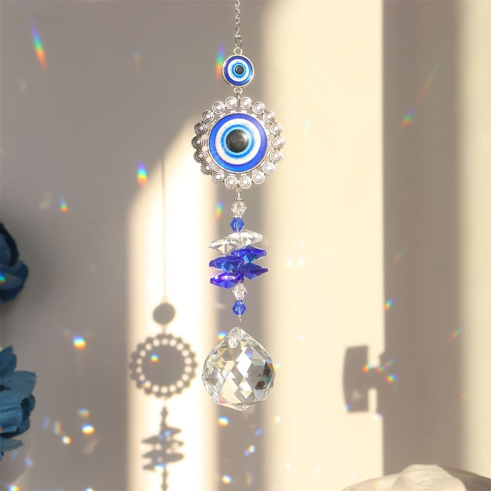 dropship 1pc Crystal Sun Catchers; Blue Butterfly Evil Eye Suncatcher Indoor Window With Prism Ball; Sunlight Rainbow Maker Good Luck Hanging Crystals Ornament For Home