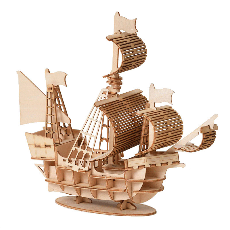 dropship 1pc 3D Wooden Puzzles For Adults; Sailboat Educational Puzzle Assembly Model; DIY Educational Desk Toy 7.87"x7.09"x2.99"